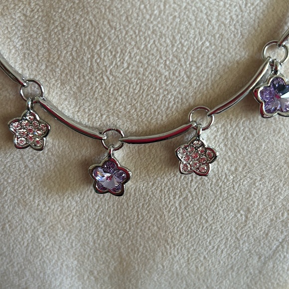Lavender Crystal Flowers with Pavé Cubic Zirconia Flowers Necklace-Boutique - Picture 9 of 9